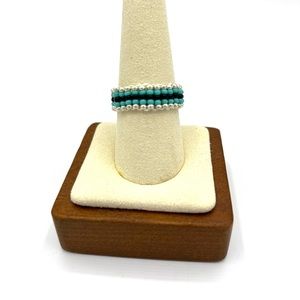 HAND CRAFTED Aqua and Black Western Beaded Ring